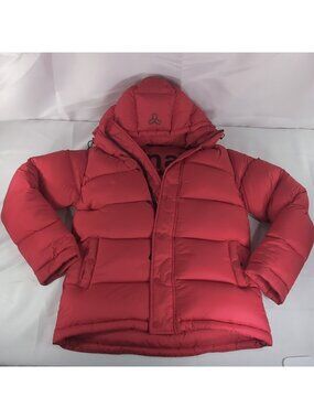 TNA The Super Puff Hooded Puffer Coat Jacket Red Women's 3XS Goose Down Feathers